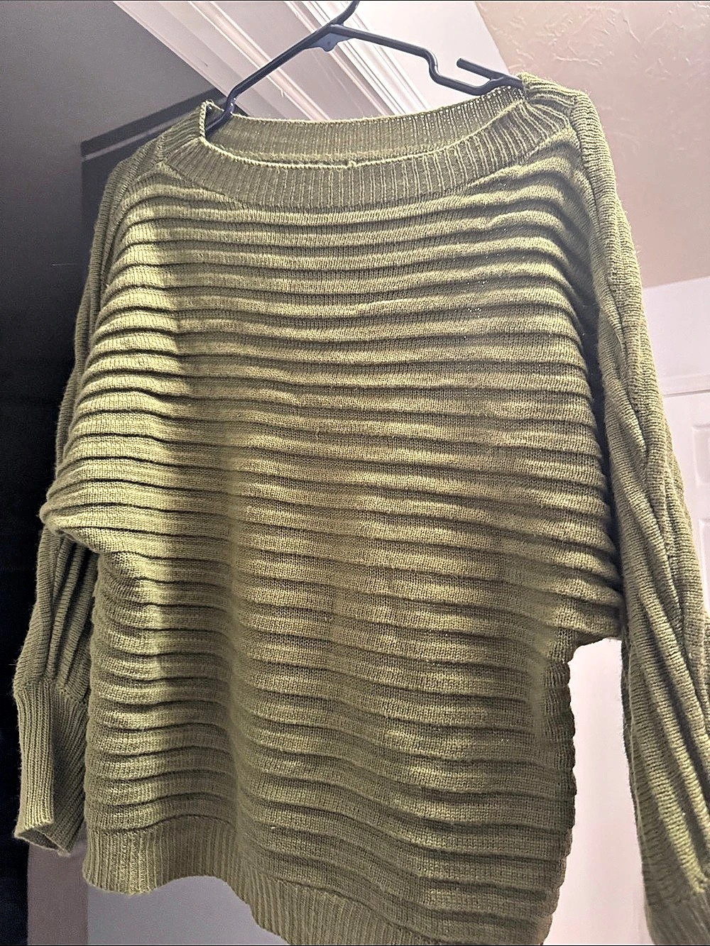 Olive Green Ribbed Crew Neck Sweater